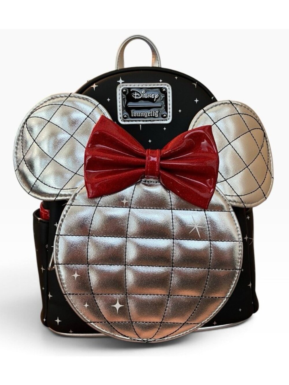 Loungefly Disney Minnie Mouse Disco Metallic Mini Backpack Red Glitter Bow NWT